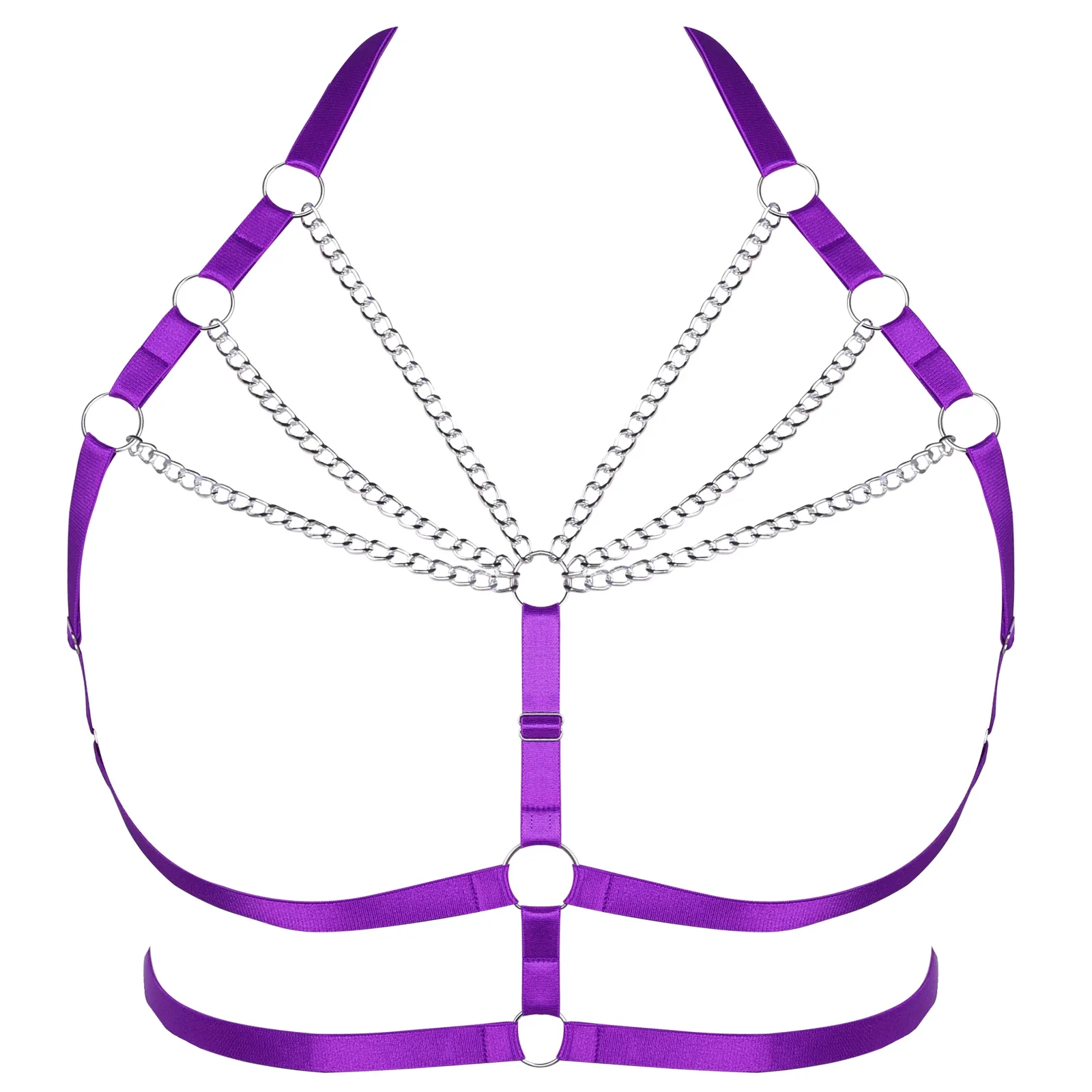 Women Plus Size Elastic Harness Sexy Lingerie Punk Body Cage Bra Pole Dance Open Chest Bra Bondage Hollow Body Chain
