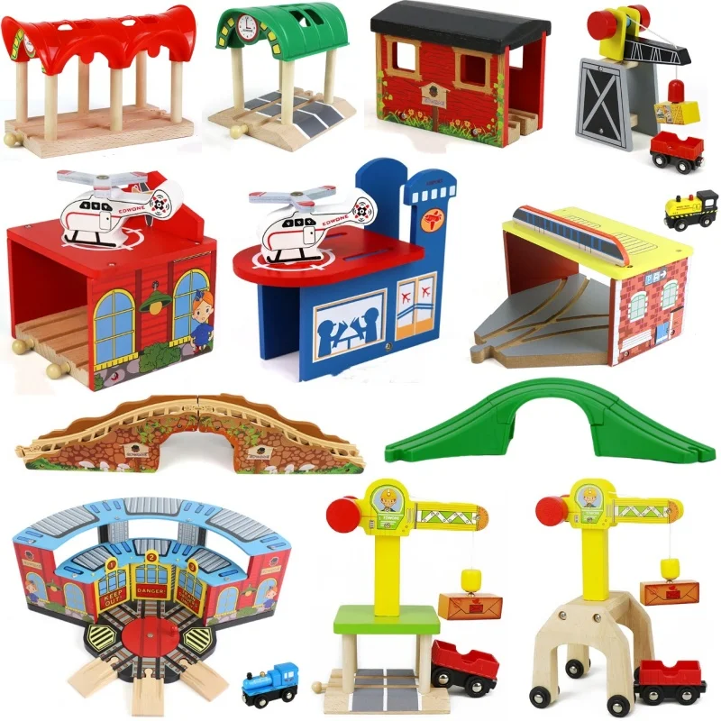 DIY Scene Wooden Track Accessories Beech Wood Railway Train Track Bridge Tunnel fit Wooden Tracks Educational Toys Gifts