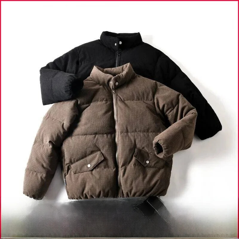 

Thiened Corduroy Cotton Jaet Men's Winter Warm Stand Collar Casual Sle Zipper Closure Stand Fit Polyester Fiber