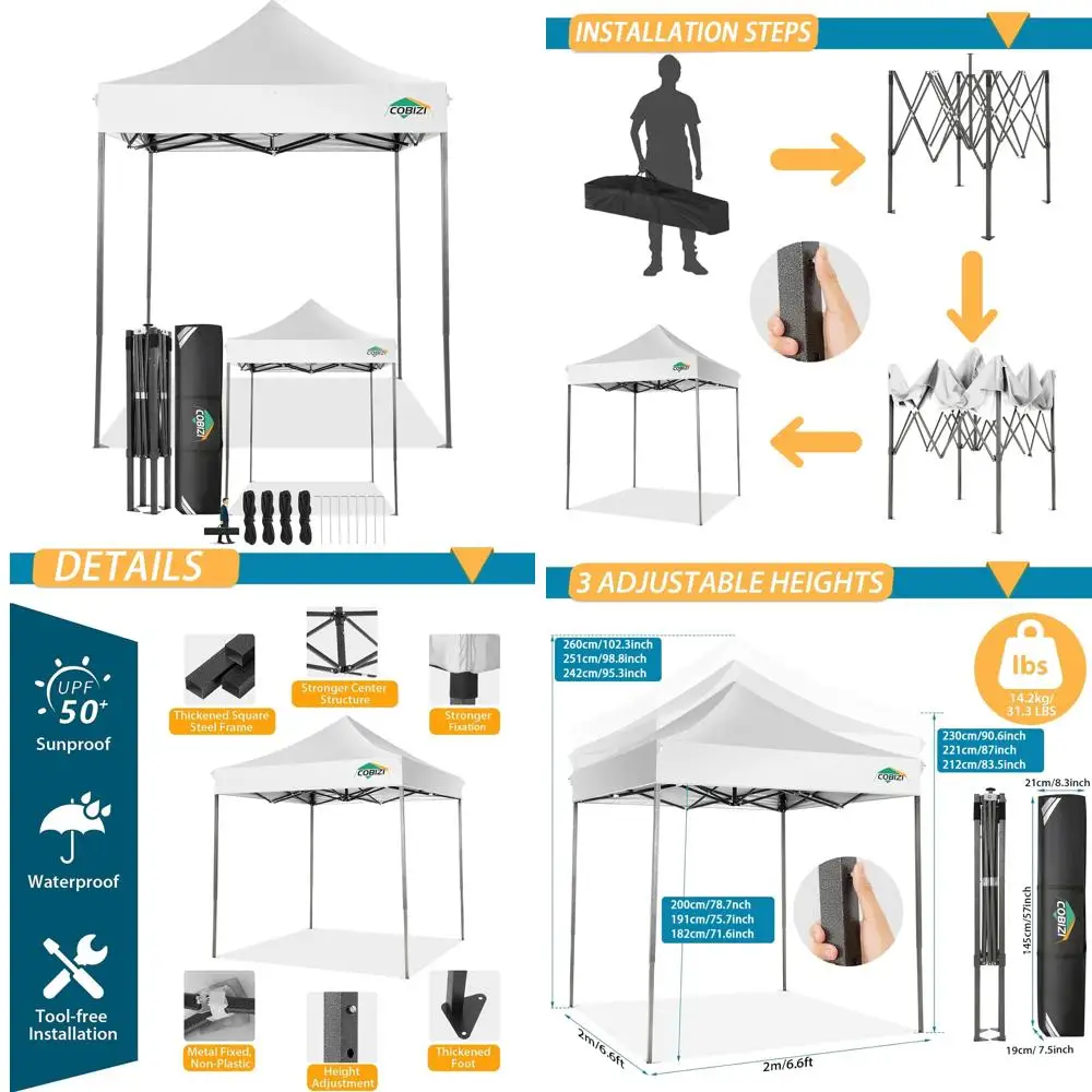 

Heavy-Duty 6.6x6.6 Outdoor Canopy with UPF 50+ Sun Protection, All-Season Waterproof Commercial Party Tent for All Weather Event