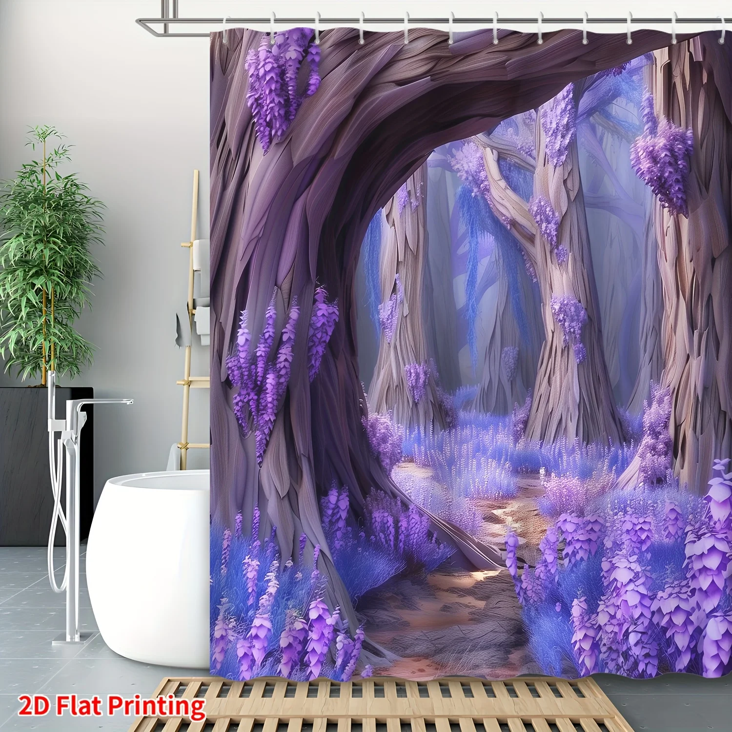 

Purple Forest Shower Curtain Waterproof Fabric Bathroom Curtains Fantasy Tree Arch Bath Screen Divider Home Decor With Hooks