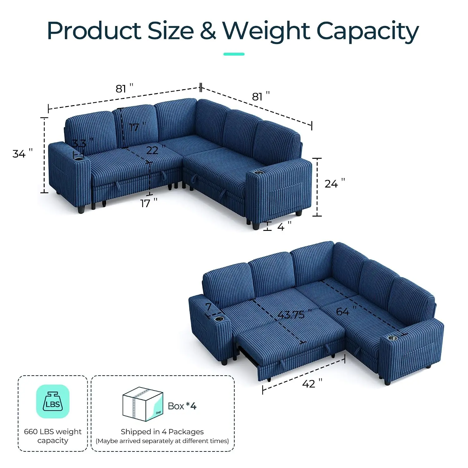 L Shape 5 Seats Sofa for Living Room, 81