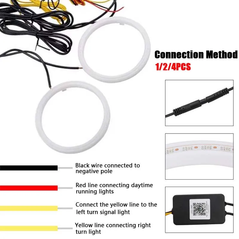 1PCS 12V LED Angel Eyes Halo Rings DRL Cotton Driving Lights RGB Colorful APP Control Motorcycle Light Deco Headlight 60MM 120MM