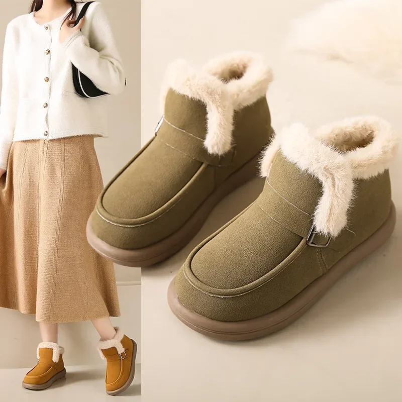 35-42 أحذية الثلوج الكبيرة المرأة 2025 شتاء جديد فو الجلد المدبوغ سميكة زائد حذاء من الجلد النساء في الهواء الطلق عدم الانزلاق أحذية قطنية مقاومة للماء #3