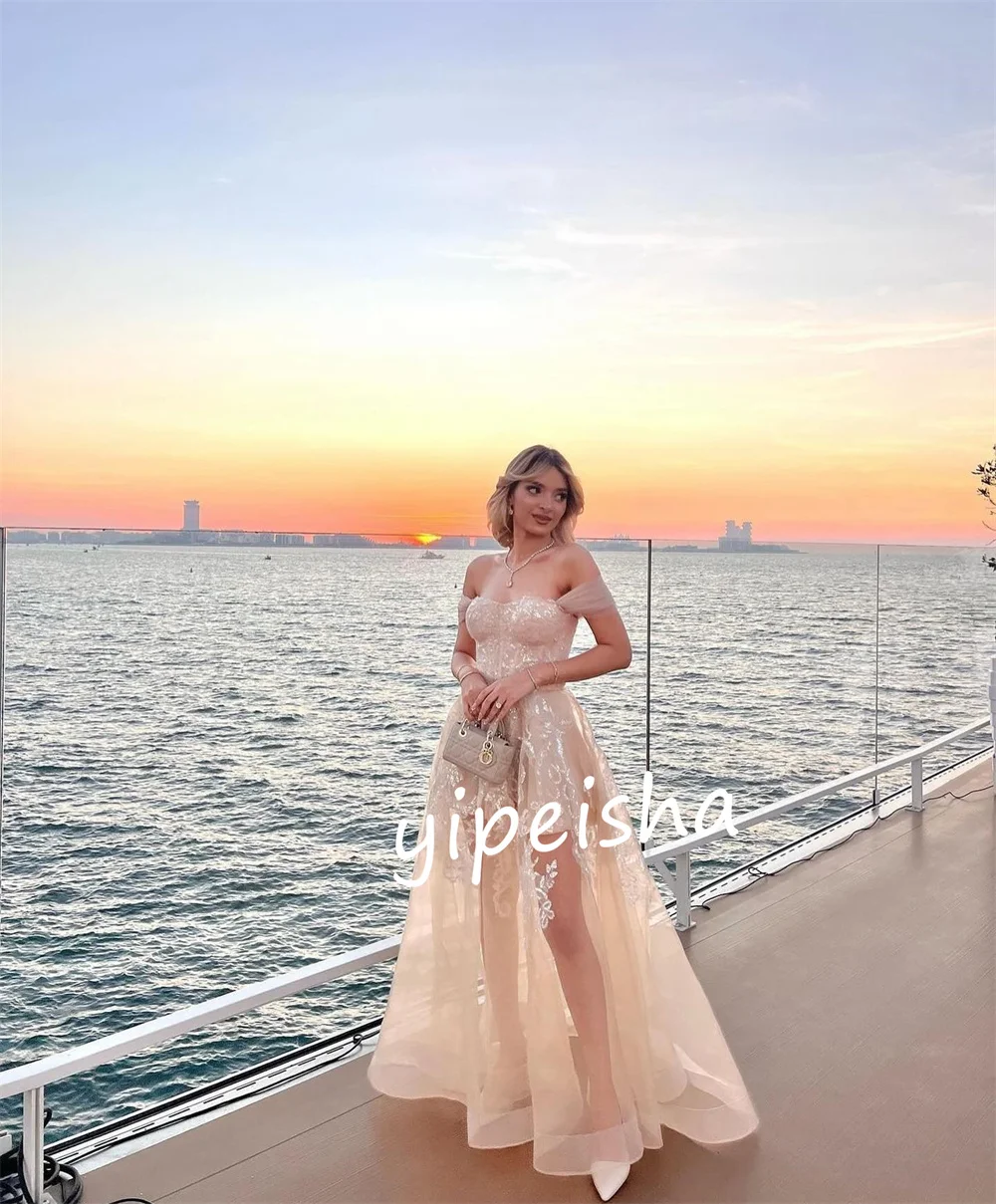 Customized Organza Draped Graduation Ball Gown Off-the-shoulder Bespoke Occasion  Long Dresses