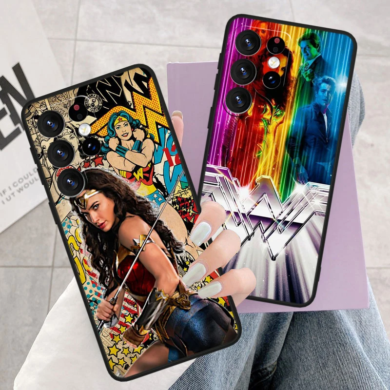 Wonder Woman Cute For Samsung S24 S23 S22 S21 S20 FE S10e S10 S9 Ultra Plus Plus Soft Silicone Black Phone Case