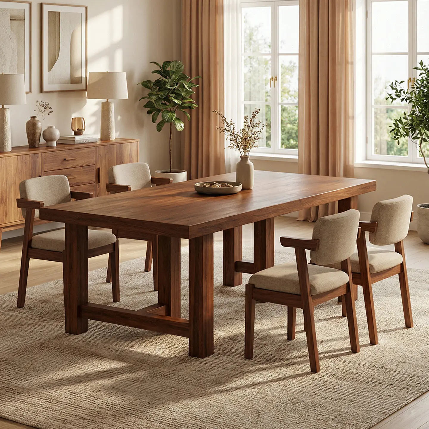 Dining table Rectangle living room Home dining table desk Integrated dual-purpose walnut  table and chair