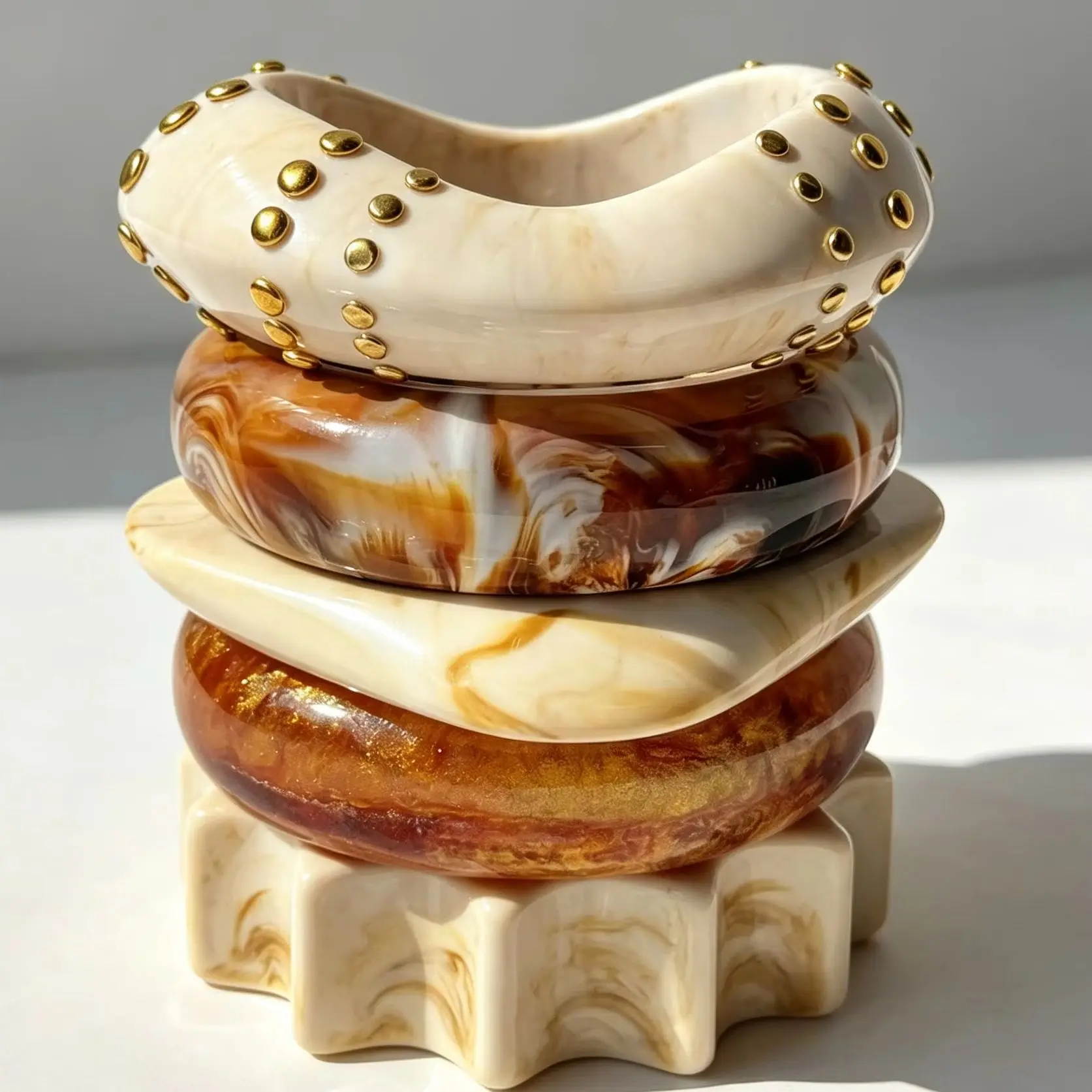 Vintage Style Irregular Resin Bracelet Marble Patterned Chunky Bracelet for Layering Women's Jewelry Everyday Fall Winter Gift