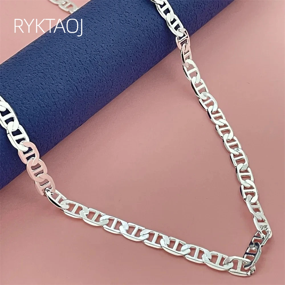 925 Sterling‑Silver Flat Chain Necklace, 6MM Width 40‑60CM Chain, Classic Simple Link Chain for Women, Daily Wear Jewelry Gift