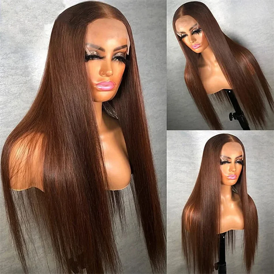 13x4 Chocolate Brown Straight Lace Front Human Hair Wigs 360 Lace Wig 100% Human Hair Pre Plucked Lace Frontal Wig For Women