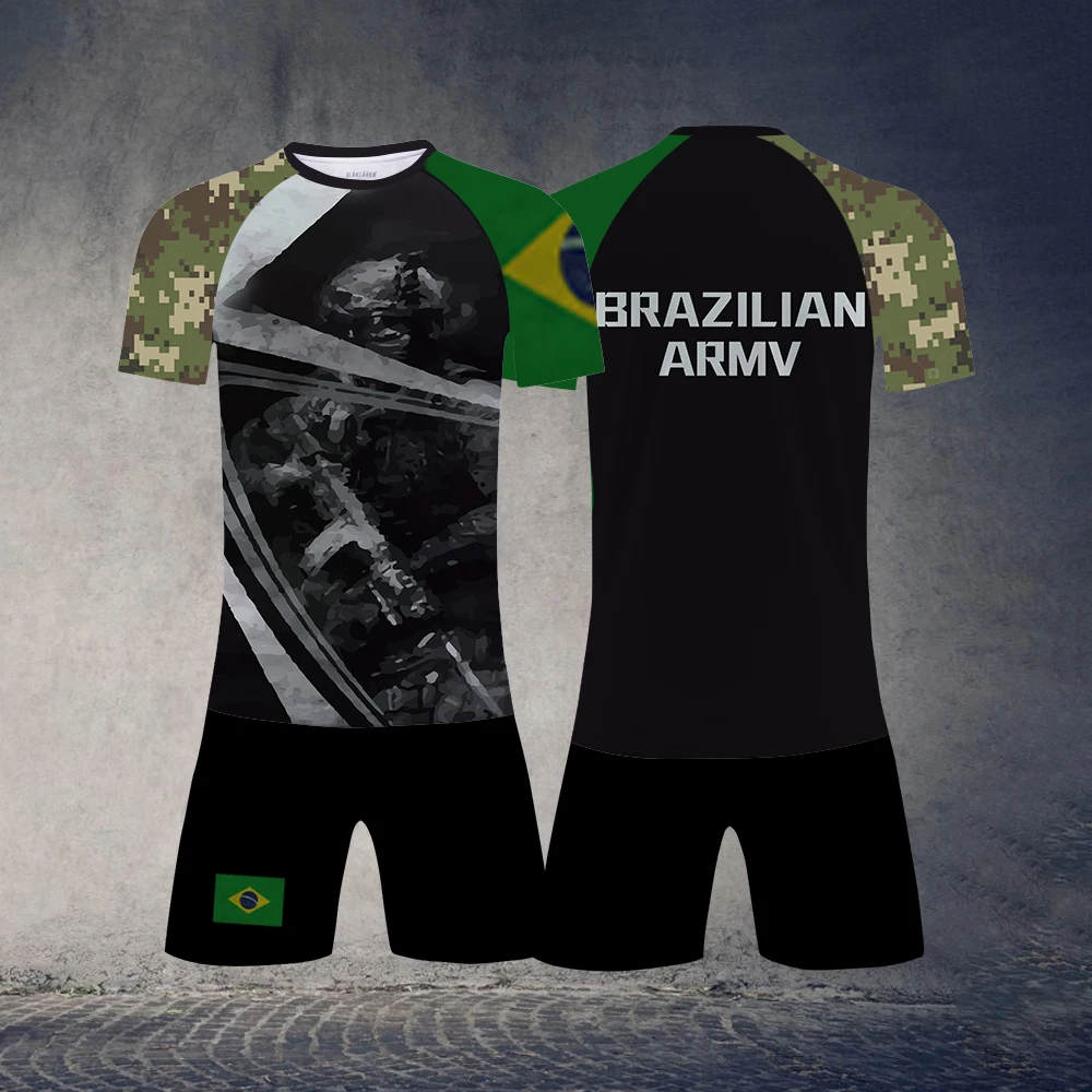 

Мужской Камуфляжный комплект из 2 предметов, футболка с коротким рукавом и шорты с 3D-принтом бразильского флага, уличный костюм, лето 2023