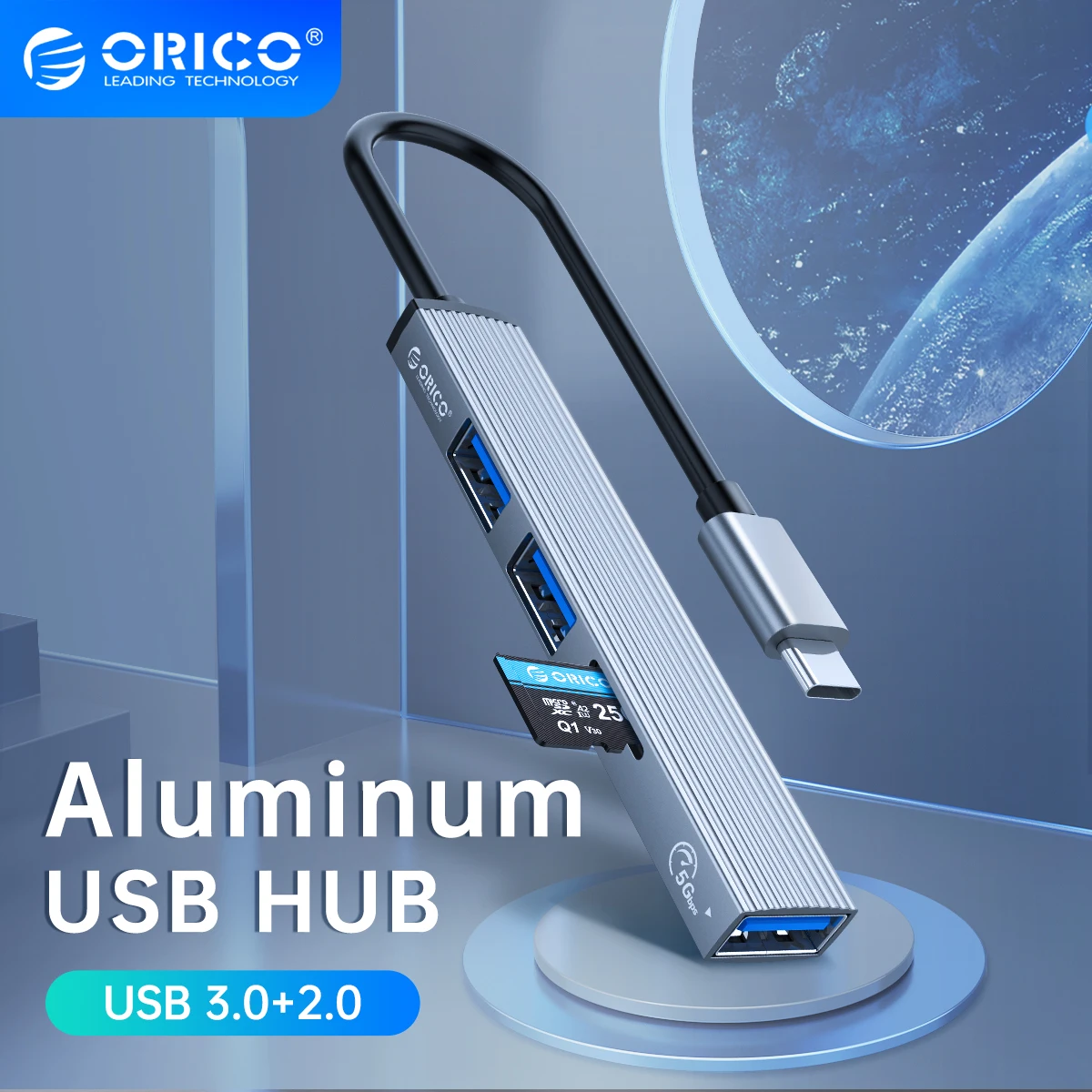 

ORICO Aluminum Type C HUB 4 Port USB 3.0 2.0 Ultra Slim Portable Splitter Card Reader Adapter Station For Computer Accessories