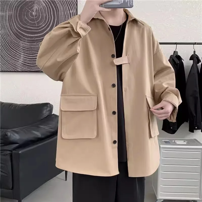 

Workwear Jacket Men's Loose Fitting Trendy Hong Kong Style 2024 Spring Autumn New Coat Korean Version Pink Ruffled Handsome top