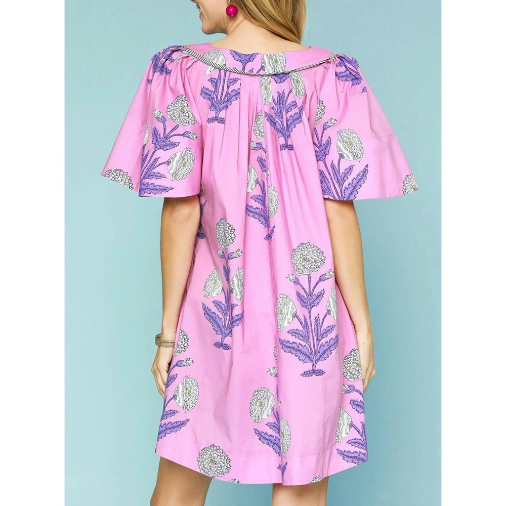 Mulheres verão bohomian beachwear estética floral impressão curta alargamento batwing manga com decote em v solto ajuste curto mini vestido