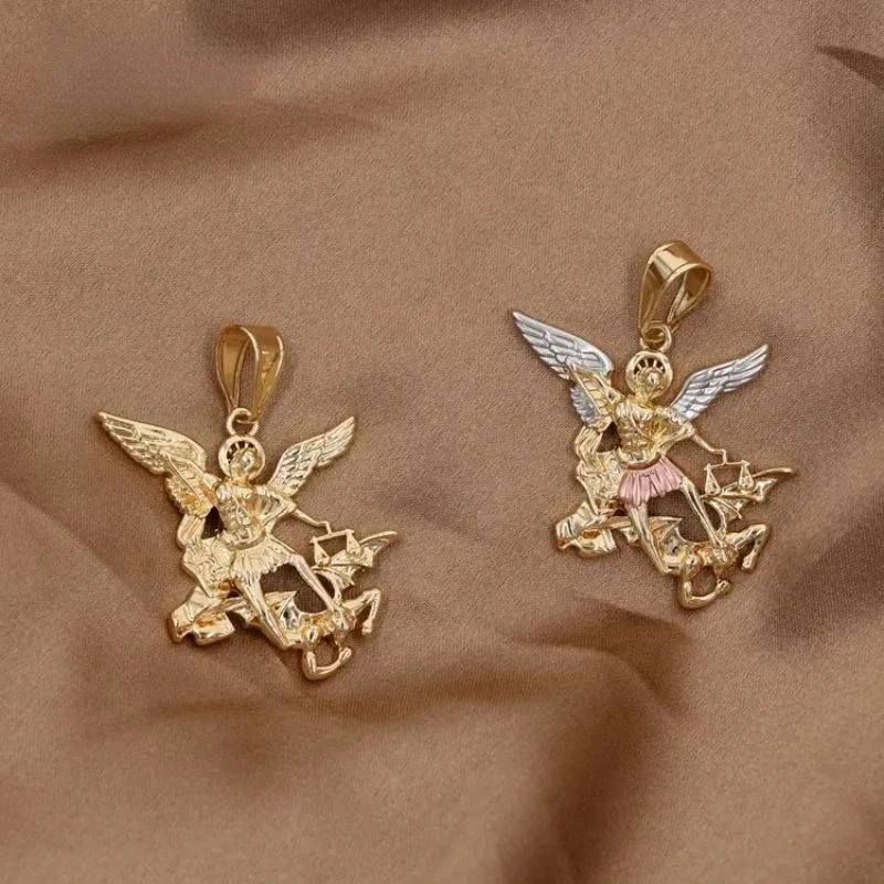 Ruixi Religious Jewelry Cadena Gold Plated St. Michael The Archangel Medal Necklace Pendant for Boys and Girls Gifts Party