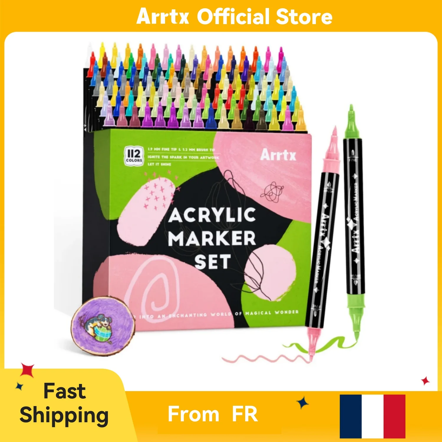 Marqueurs de peinture acrylique à double pointe Arrtx, 112 couleurs, pointe Fine et pointe de pinceau, fournitures d'art faciles à nettoyer, expédition depuis l'ue