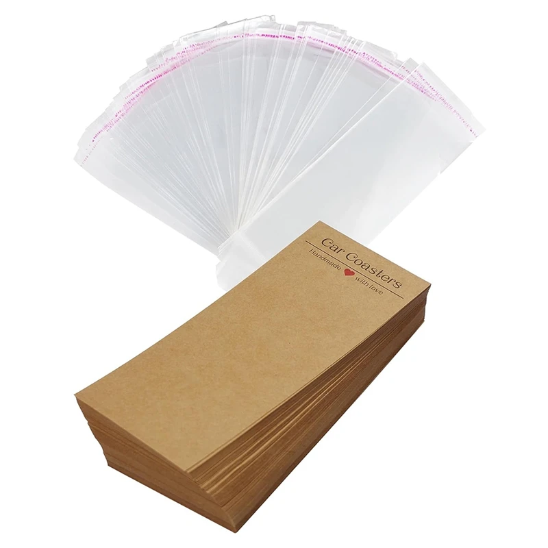 

100Pcs Car Coaster Packaging For Selling, Sublimation Car Coasters Card With 100Pcs Bags, Sublimation Blanks Parts