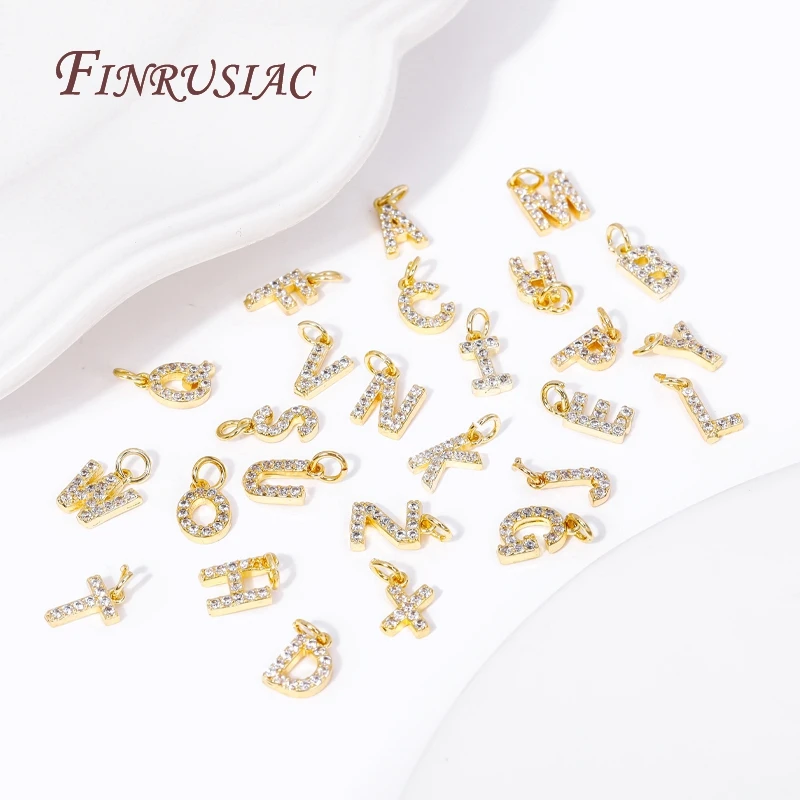 18K Gold Plated Copper A-Z Alphabet Charms For DIY Women's Necklace Jewelry Making Supplies,Fashion Inlay Zircon Letter Pendants