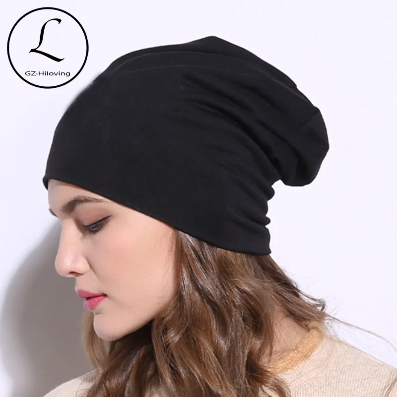 Casual Spring Women Black Slouch Beanies Hats Solid Color Thin Cotton oversize Bonnets Caps For Ladies Men Hats Wholesale