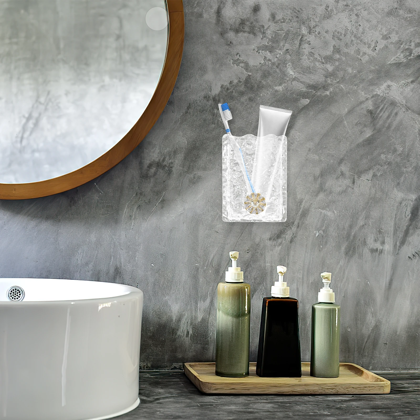 

Lightweight Luxury Wave Pattern Bathroom Storage Mounted No Drill Toothbrush Holder Water Drain Drying for Electric