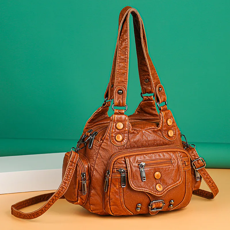 Damen Tasche weiches Leder große Kapazität mehr schicht ige Schulter Umhängetasche Damen Vintage Mode Clash Color Taschen