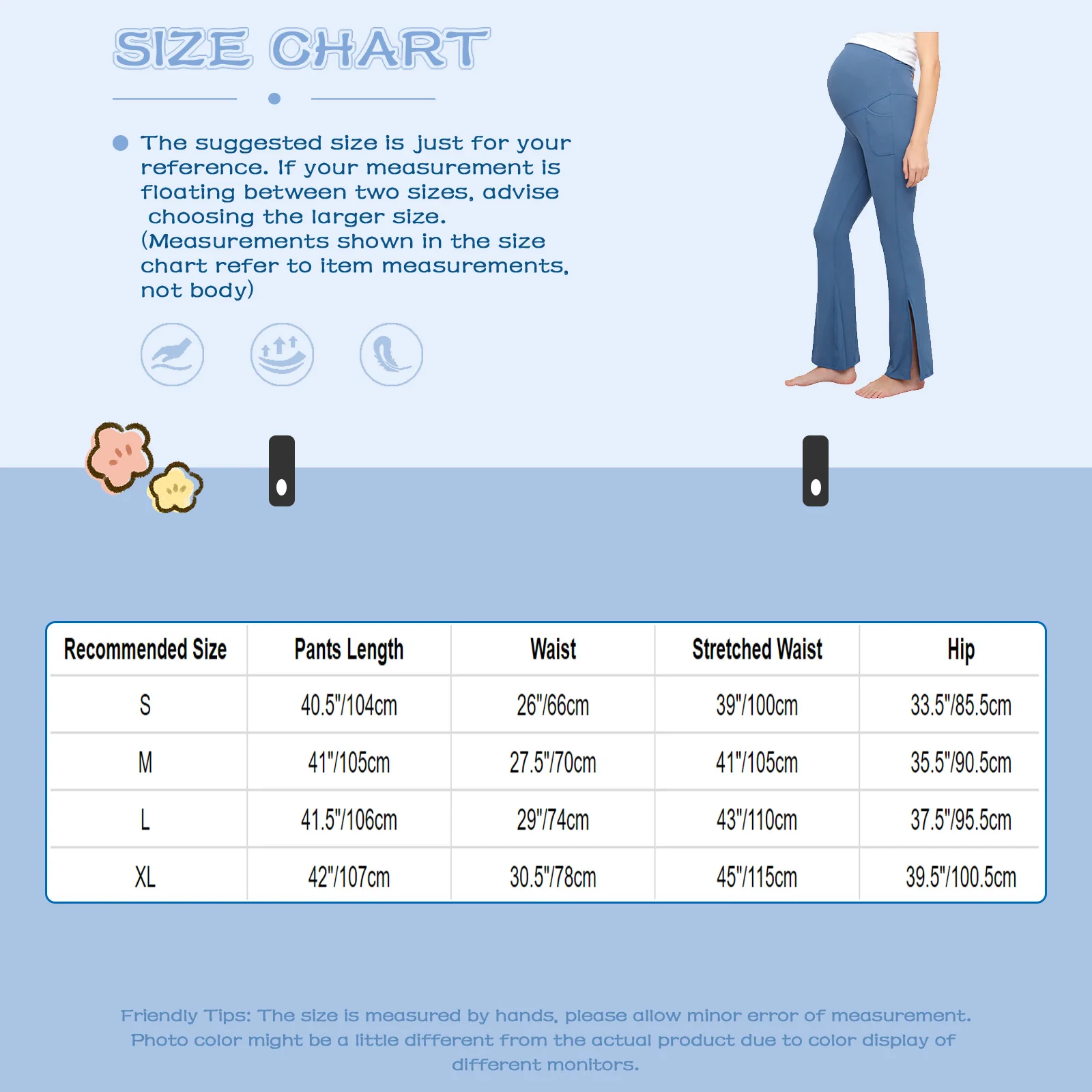 Maternity Yoga Leggings Over The Belly Stretchy Casual Bell-bottom Pants with Pockets for Daily Work Sports Workout Homewear