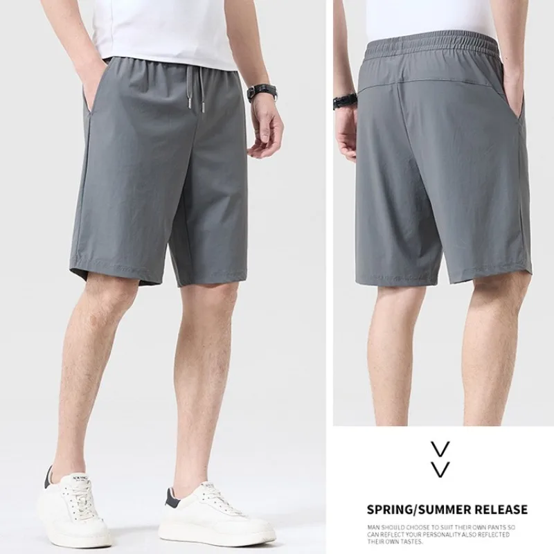 

2026 New Men's Ice Silk Shorts Summer Loose Fit Casual Shorts, Elastic Waistband Comfortable Lightweight Breathable