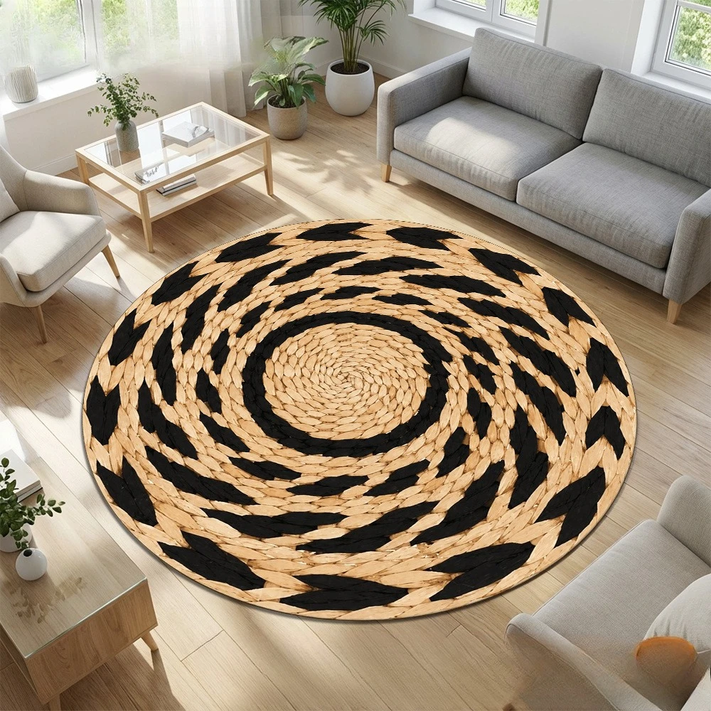 Round Race Track Play Rug Circular Asphalt Racing Road Mat  Green Grass Start Finish Line Non Slip Kids Playroom Carpet