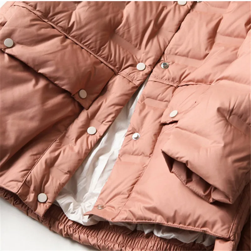 Autumn Winter Women Single Breasted Down Coat Warm Light White Duck Down Jacket Ladies Short Slim Puffer Parkas Outwears