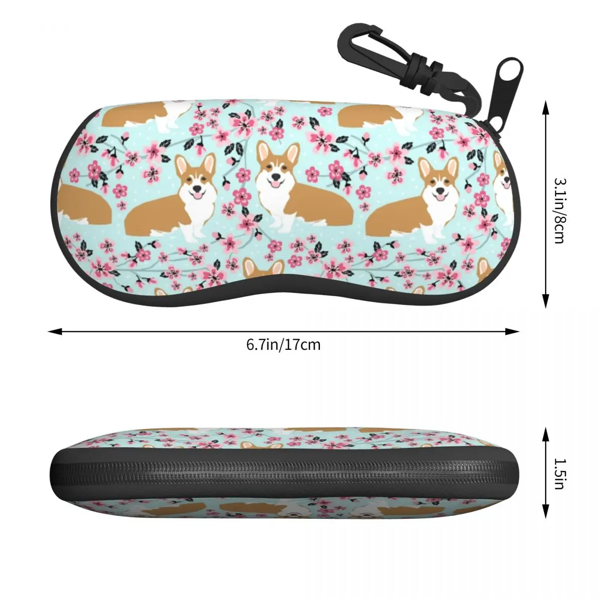 Corgi Cherry Blossom Floral Dog Sunglasses Soft Case Neoprene Zipper Shell Eyeglass Case Custom Protective Box For Glasses