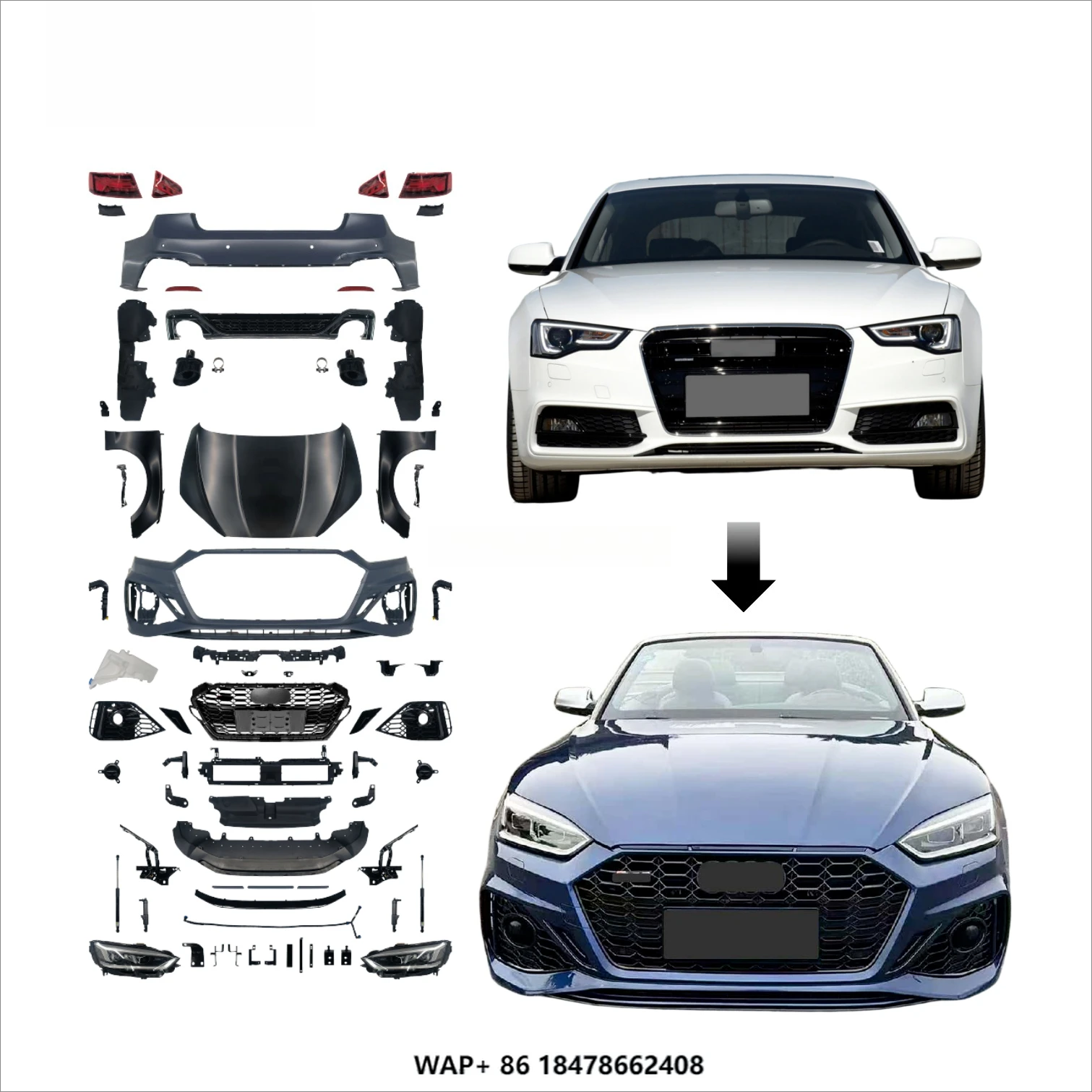 

2012-2016 A5/A5L 2021+ RS5 High Quality Front Car Bumper Grille LED Headlights Upgrade Bodykit New Condition