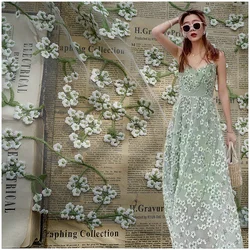Embroidery Lace Fabric Light Green Flower Mesh Dress Fabric Fashion women's Dress Embroidery Lace Fabric DIY Sewing Material
