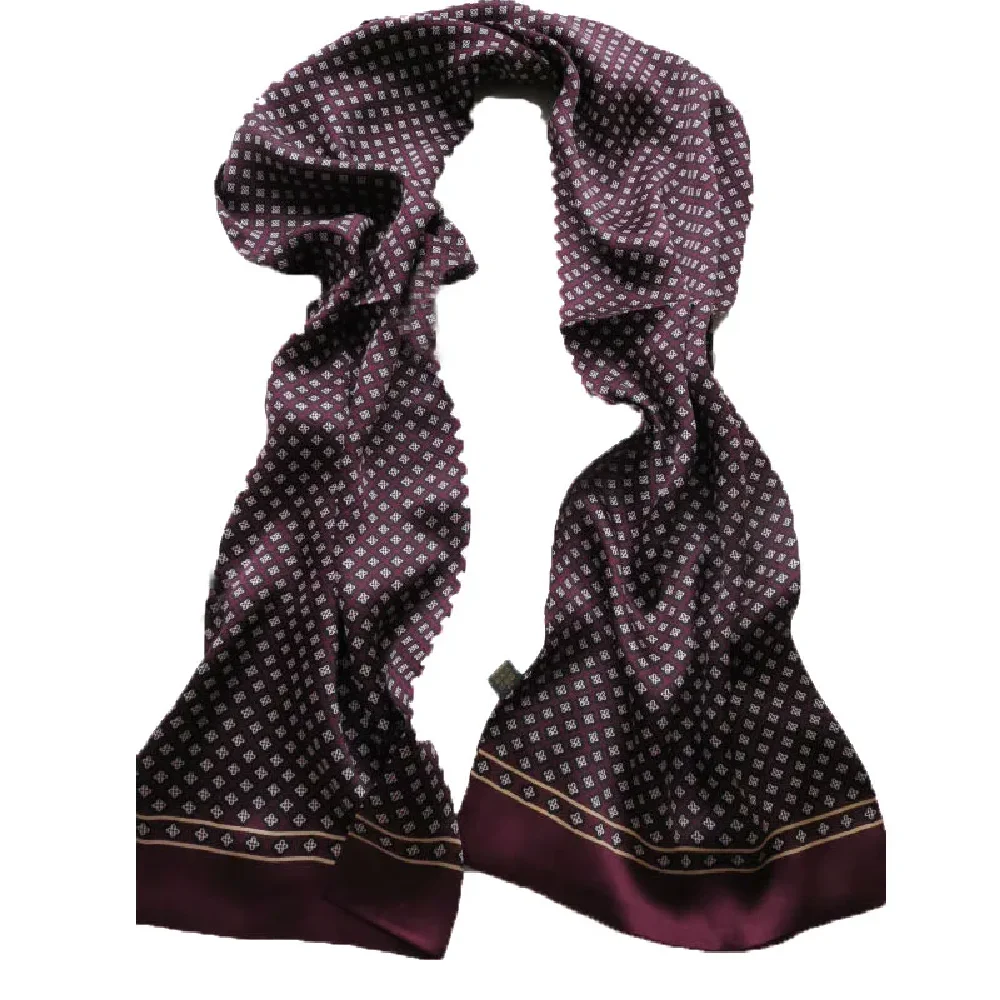 

Men's 100% Pure Silk Scarf Long Neckerchief Double Layer Printing Plaid Scarves Plum Flower Pattern Blue Purple