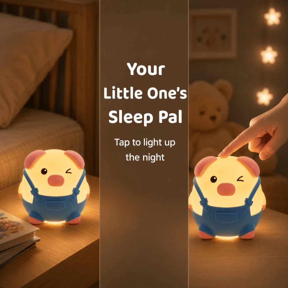 Soft Eye-Care Pig Silicone Night Light Dimmable Warm Glow LED Silicone Nightlight Eye Protection Cute Pig Shape