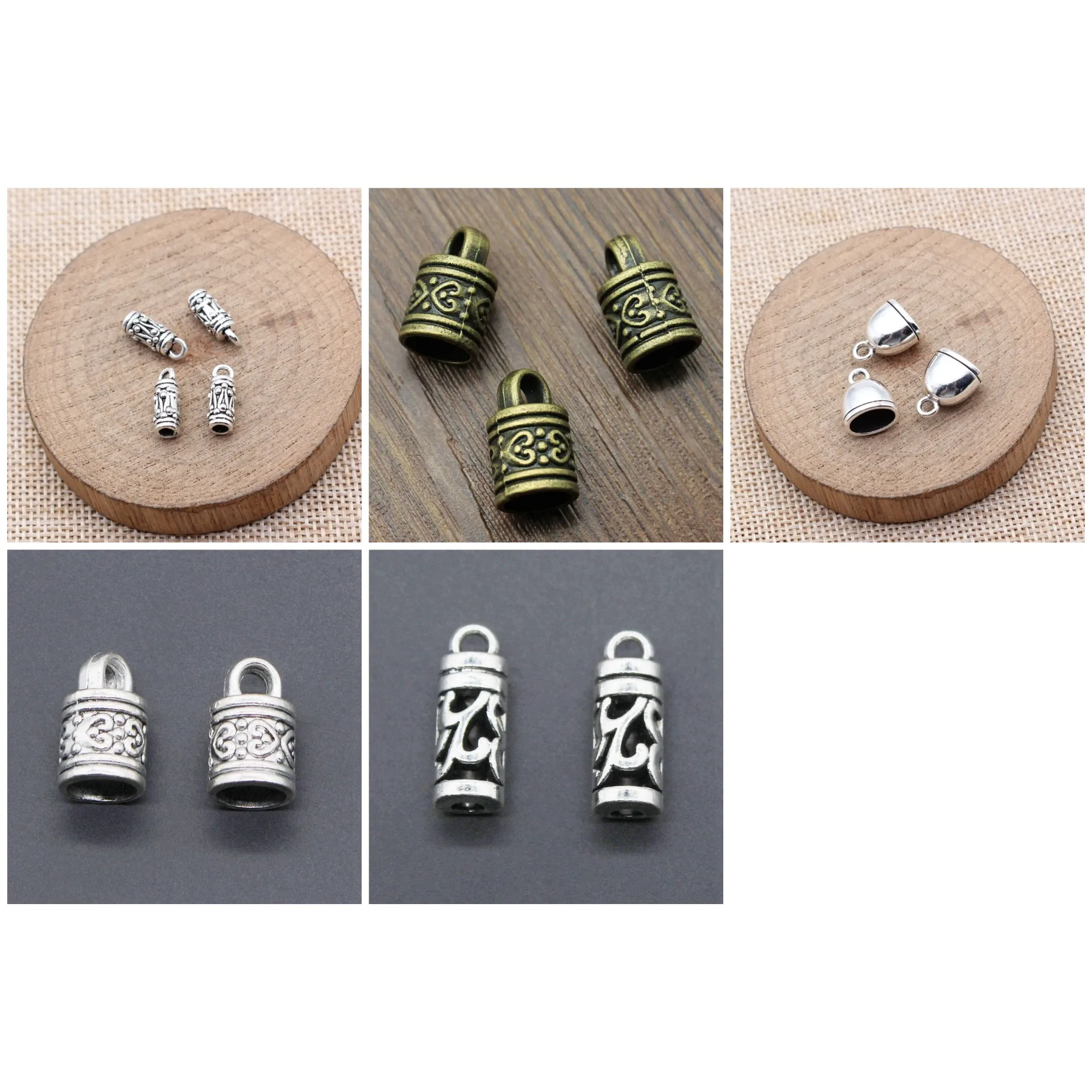 Tapones de aleación de zinc para el extremo de las cintas, ideales para la creación de pulseras, collares, pendientes y otras joyas hechas a mano.