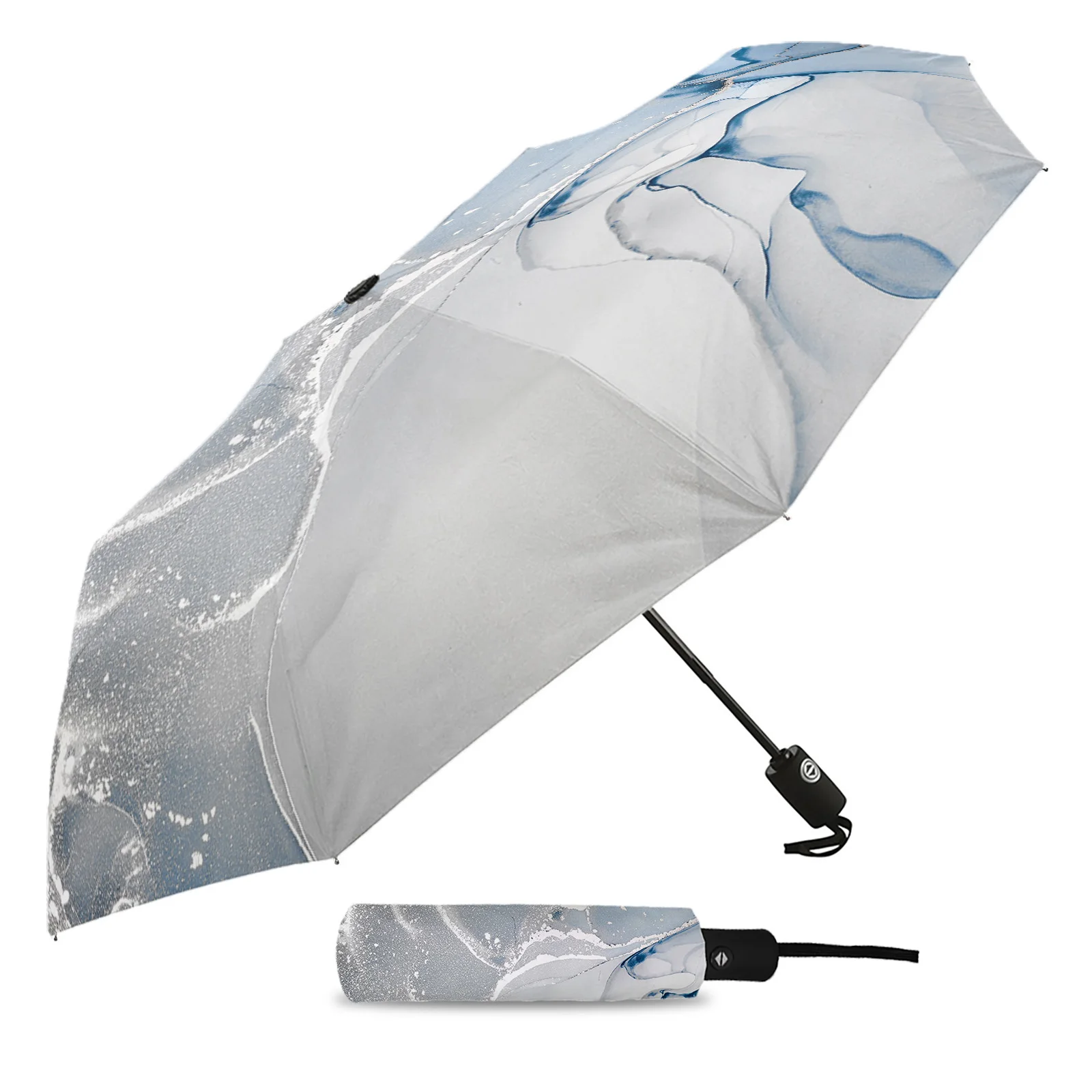 Blue Marble Texture Automatic Umbrella Men Women Rain Windproof Outdoor Travel Sun Three Folding Umbrellas 8 Ribs Gift Parasol