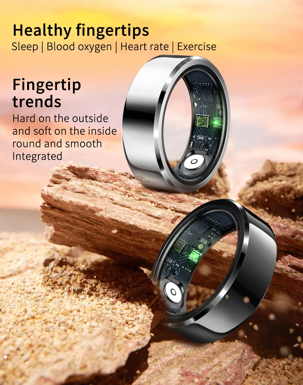 R6 Smart Ring Fitness Tracker Ring IP68 & 5ATM Waterproof Health Heart Rate Blood Oxygen Tracker Multi-sport Modes Smart Ring