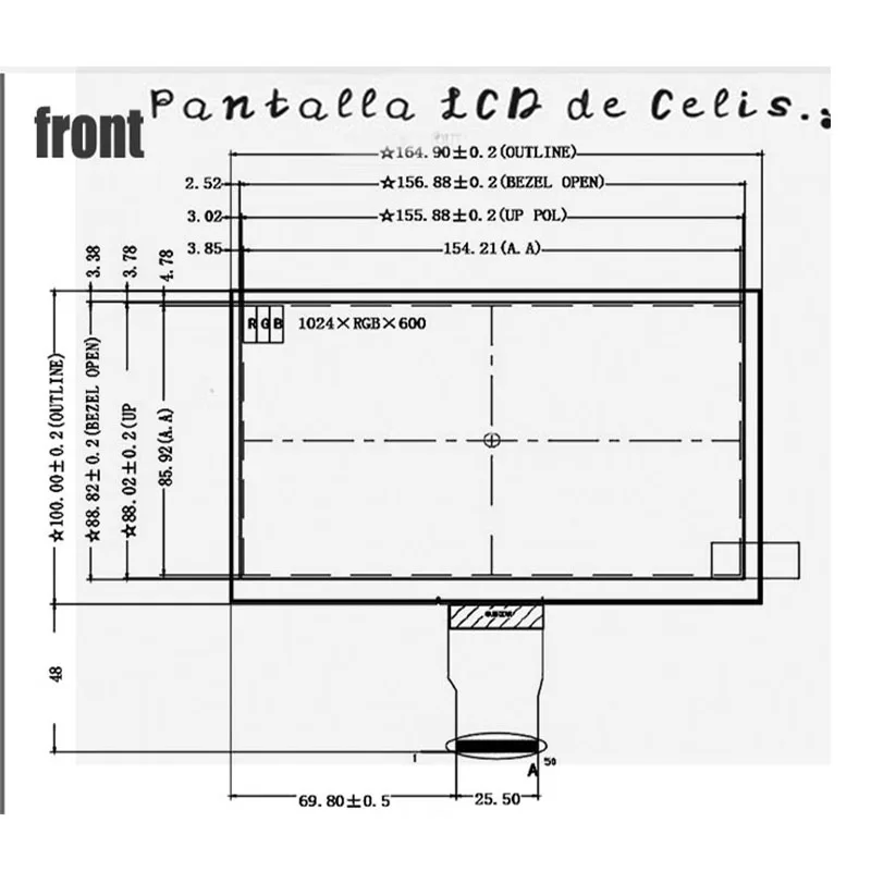 50PIN tela LCD de 7 polegadas 1024*600 display LCD 400 HD brilho interface RGB tela LCD