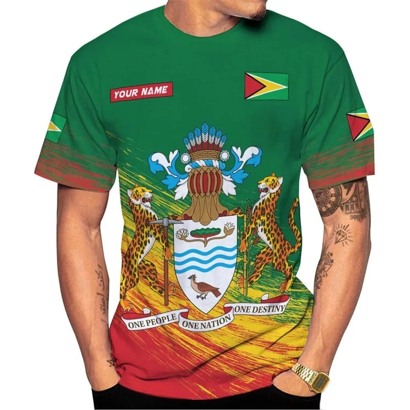 3D Print Personalized Guyana Tee Shirts For Men Guyanese Coat Of Arms National Flag T-Shirt New In Mens Short Sleeve T Shirt Top