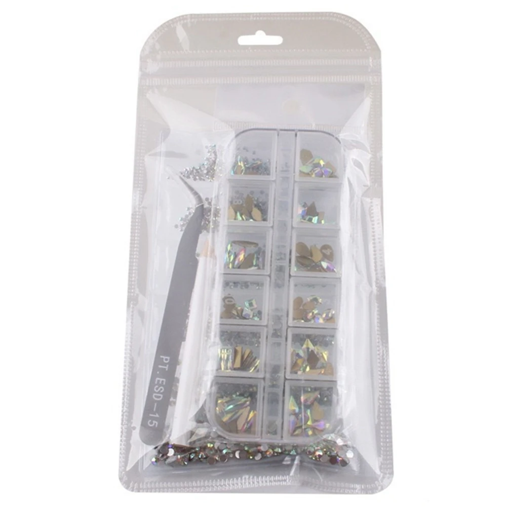 AA20-네일 아트 세트 불규칙한 크리스탈 다이아몬드 라운드 라인 석 플랫 바닥 곡선 블랙 핀셋 니퍼 왁스 도트 펜 도구