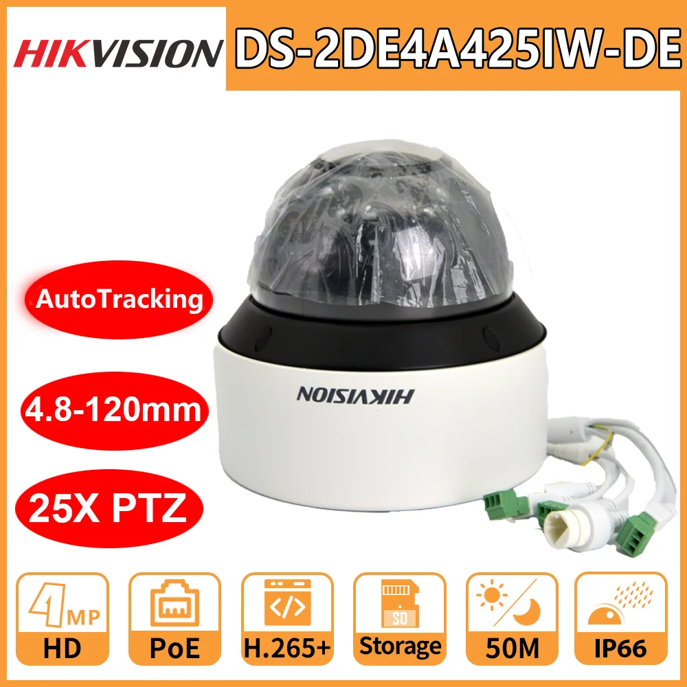 

Hikvision 4MP PTZ IP Camera 4-inch PoE IR Network Speed Dome DS-2DE4A425IWG-E 25X Zoom 4.8-120MM Auto-Tracking Security