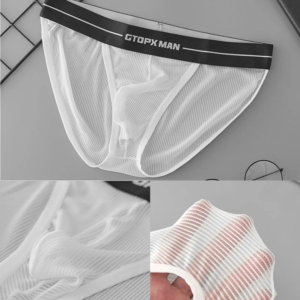 

1pc Men Summer Thin Panties Sexy Bikini Underwear See Through Mesh U Convex Pouch Briefs Elastic Lingerie Underpants