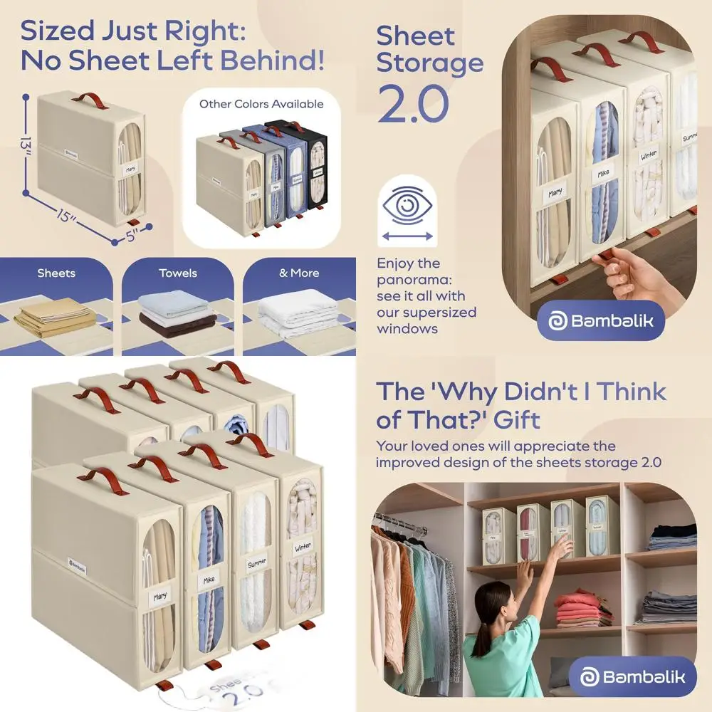 

8-Compartment Clear Window Bed Sheet Organizer - 15x13x5 inches, Durable Storage Solution