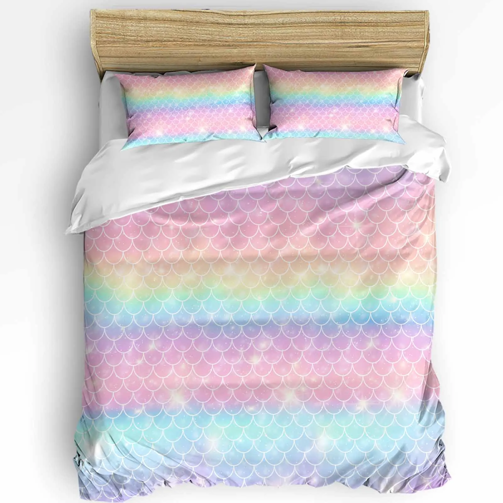 

Mermaid Scales Ocean Rainbow Duvet Cover with Pillow Case Custom 3pcs Bedding Set Quilt Cover Double Bed Home Textile