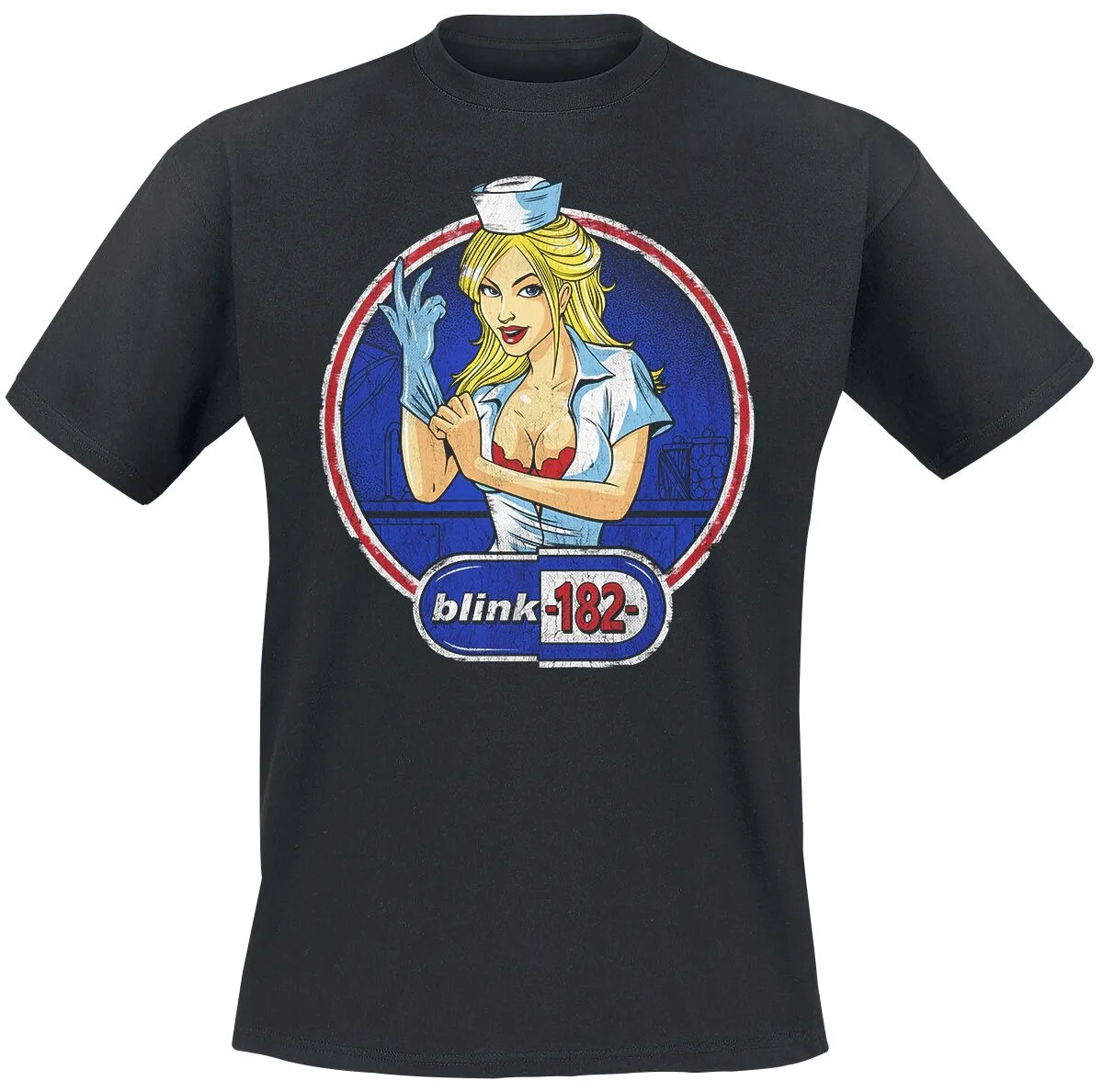 Blink-182 Band Nurse Portrait Print T Shirt, 100% Cotton Casual Neutral Tee, Pop Punk Streetwear for Men Women