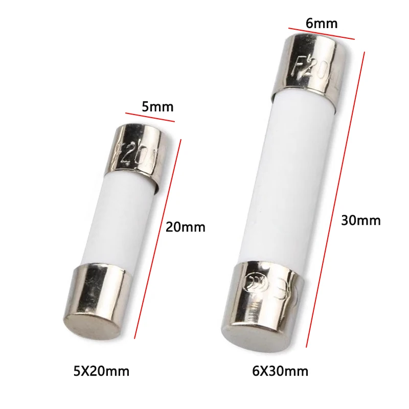 10pcs 5*20mm 6*30mm Fast Blow Tube Fuses 250V 0.5A 1A 2A 3A 4A 5A 6A 6.3A 8A 10A 15A 20A 25A 30A AMP Fuse Ceramic Fusible