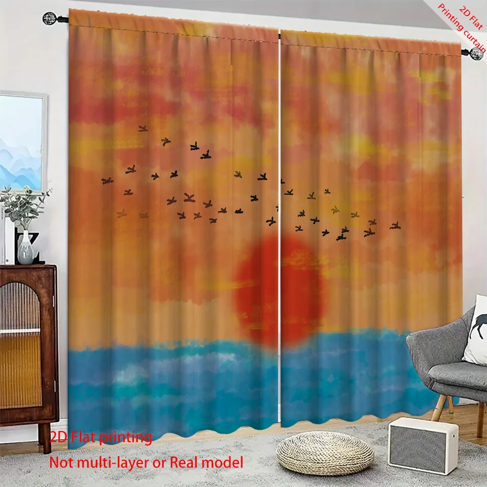 Sea Sunrise Landscape Printed Curtains, suitable for living rooms, bedrooms, and offices. Home decoration blackout curtains