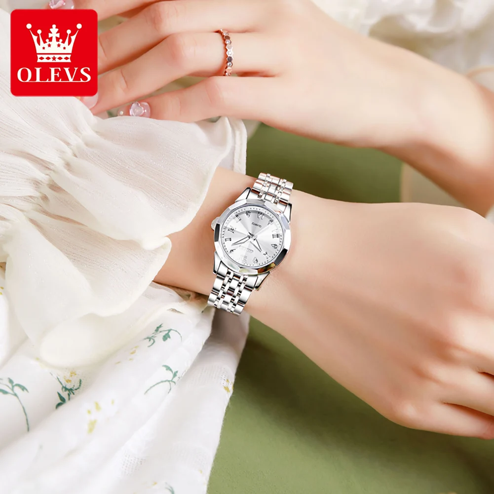 OLEVS 9931 Watches For Women Stainless Steel Strap Elegant Style Rhombus Mirror Original Quartz Waterproof Ladies Wristwatches