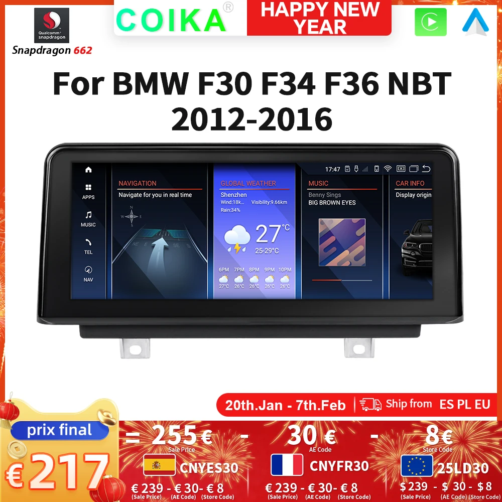 10.25'' COIKA Wireless Carplay Android 13 System For BMW F30 F31 F32 F33 F34 F36 SIM USB WIFI BT Google GPS DSP Display Screen