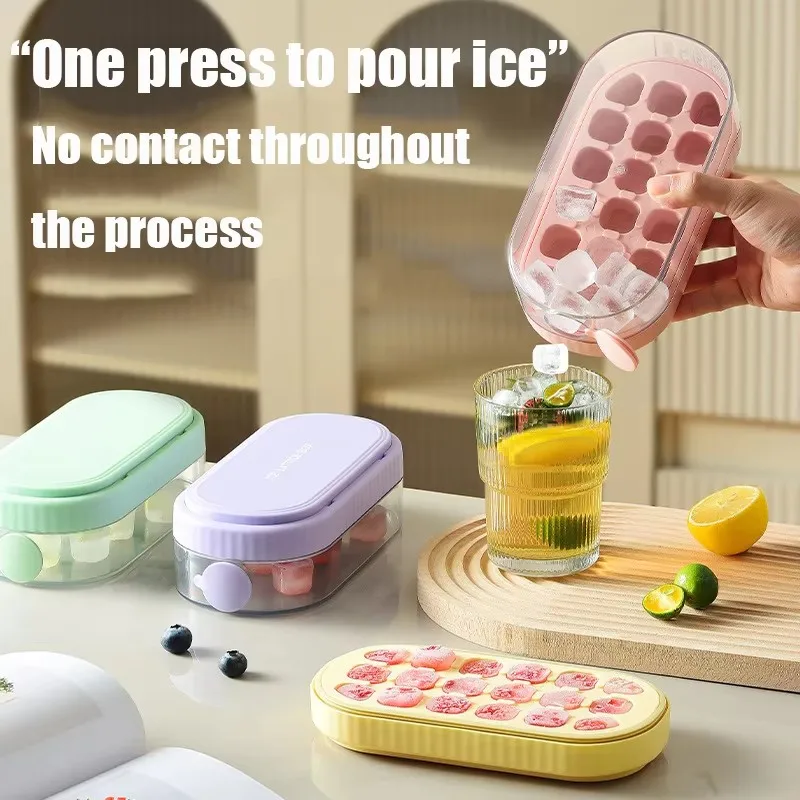 

18/21Grid Portable Water Injection Ice Tray Mold Food Grade Silicone Press Type Ice Cube Tray Mold DIY Ice Maker Ice Cube Tray